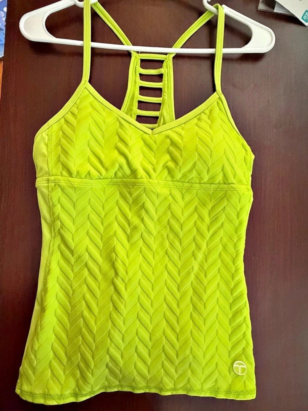 Trina Turk Recreation Chevron Ladder-Back Tank in Green Size Medium Like New
